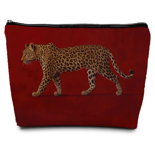 Trendy Red Leopard Makeup Bag, Old Money Style Lopoard Lover Gifts Cosmetic Bags for Women, Maximalist Aethetic Makeup Bag Gifts Zipper Pouches for Purse - color: Red Tiger