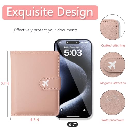 Passport Holder, Travel Wallet Cover with Pen Loop | Cute RFID Blocking Leather Case with Magnetic Closure for Travel Essentials-Pink - color: R-Pink