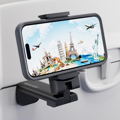 MiiKARE Airplane Travel Essentials Phone Holder, Universal Handsfree Phone Mount for Flying with 360 Degree Rotation, Accessory for Airplane, Travel Must Haves Phone Stand for Desk, Tray Table - color: Black