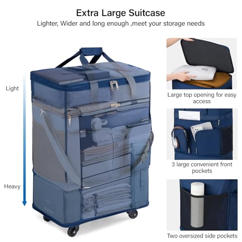 Hanke Expandable Collapsible Luggage with Wheels Suitcase Luggage Rolling Travel Bag Duffel Bag for Men Women Lightweight Suitcase Large Capacity with Spinner Wheel (Blue) - color: Blue Upgrade Version 2