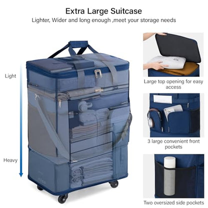 Hanke Expandable Collapsible Luggage with Wheels Suitcase Luggage Rolling Travel Bag Duffel Bag for Men Women Lightweight Suitcase Large Capacity with Spinner Wheel (Blue) - color: Blue Upgrade Version 2