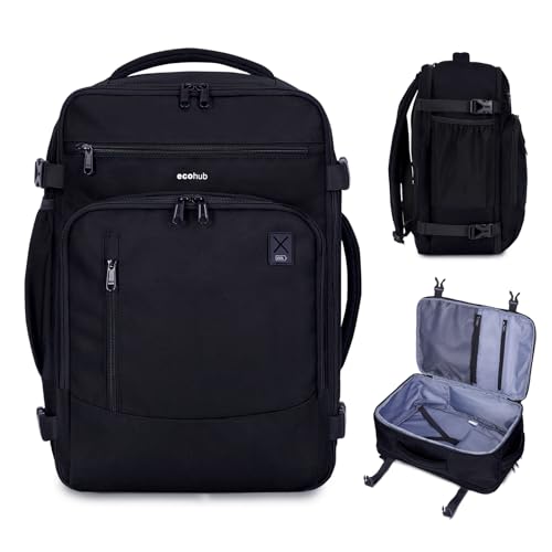 ECOHUB 17" Small Travel Backpack, United Airlines Personal Item Bag 17x10x9 with 16 Pockets, Water Resistant Rucksacks Fit 15.6" Laptop, AirTag Pocket, Lightweight Casual Daypack, 25L, Black - color: Black-3, size: 17 inch underseat