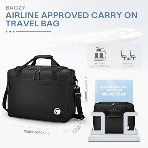 40x30x15cm Personal Item Travel Bag 16x12x6 inch Lightweight Gym Bag Foldable Duffle Bag Mens Water-resistant Weekender Bags for Women for Overnight Hospital Carry on Bags for Airplanes Black - color: Black
