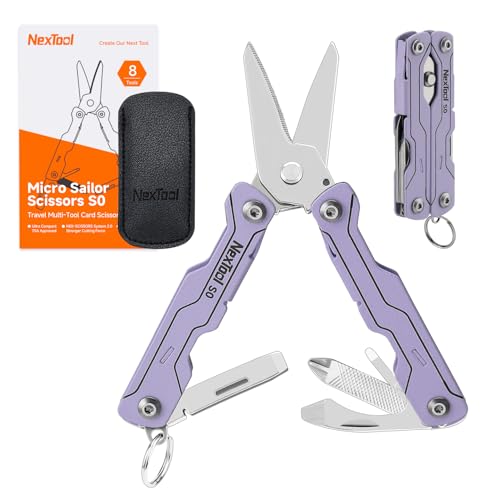 NexTool Micro Sailor Scissors S0, Mini Keychain Multitool with Serrated Scissors, 8-in-1 Lightweight EDC Tool for Travel, Outdoor, Everyday Carry, Cool Gadget for Men(Purple) - color: S0 Purple