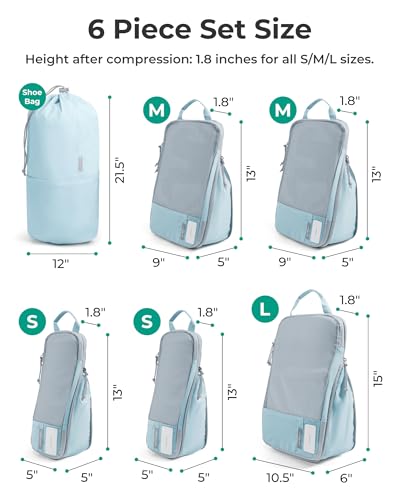 BAGSMART 6 Set /4 Set/2 Set Compression Packing Cubes for Travel, Lightweight Luggage Organizer Bags, Durable Space Saver Bags Travel Essentials - color: Starlight Bluen, size: Set of 6