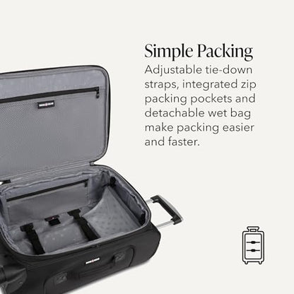 SWISSGEAR Sion Softside Expandable Spinner Luggage Durable Lightweight Travel Suitcase, Black, Carry-On - color: Black, size: Carry-On
