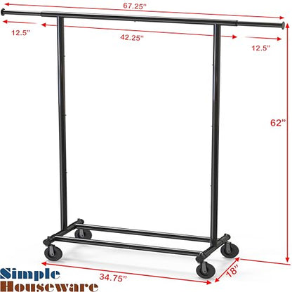 Simple Houseware Heavy Duty Clothing Garment Rack, Holds Up to 150 lbs, 42 to 67 Inches Extendable Rod, Black - color: Black, size: Heavy Duty