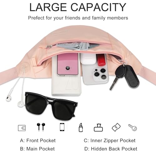 MAXTOP Large Crossbody Fanny Pack with 4-Zipper Pockets,Gifts for Enjoy Sports Festival Workout Traveling Running Casual Hands-Free Wallets Waist Pack Phone Bag Carrying All Phones - color: Mono Pink, style: Large Fanny Pack(4 Zipper Pockets)
