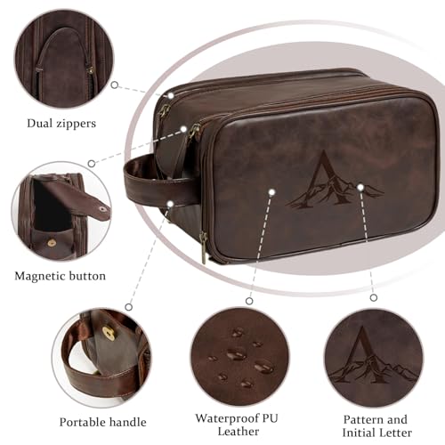 Janhavi Personalized Toiletry Bag for Men, Beach Vacation Travel Essentials, Waterproof Toiletry Bag with Hook, Laser Engraved Initials & Mountain, Shower Bag Birthday Gifts For Him (Dark Brown B) - color: Dark Brown, style: B
