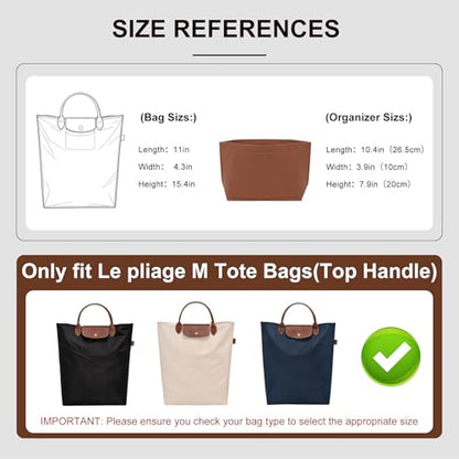 Purse Organizer Insert Compatible with Longchamp Le Pliage M Top Handle Tote Bag, Glod Brown/SM - color: Gold Brown, size: M Tote Bag (Top Handle)