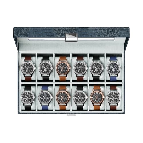 ProCase Watch Box Organizer, 12 Slot Watch Display Case With Glass Lid, Watch Storage Holder Mens Watch Case, Anniversary Birthday Valentine Gifts for Men Women -12 Slot, CrocCobaltBlue - color: CrocCobaltBlue, size: 12-Slot