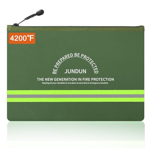 JUNDUN Fireproof Document Bag,14.2”x 10.0”Waterproof and Fireproof Money Bag with Aluminum Foil Lining,Fireproof Safe Storage Pouch with Zipper for Document and Cash,Green - color: Green, size: Large
