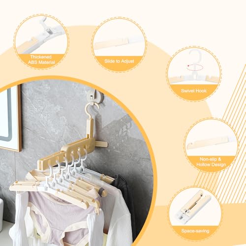 Foldable Travel Hangers for Cruise, 6 Pack Portable Collapsible Hangers with Clips, Folding & Space-Saving Suitcase Hangers for Travel, (Beige-White) - color: Beige-white