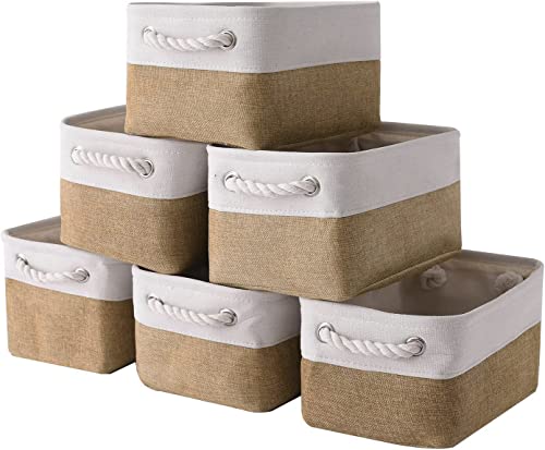 Small Baskets for Organizing, [6 PCS] Collapsible Storage Baskets for Shelves, Storage Bins Boxes Cubes for Clothes Books - color: White&Peru, size: Small (Pack of 6)