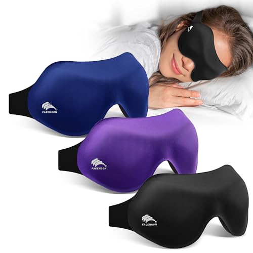 3 Pack Sleep Masks for Side Sleepers, True Blackout 3D Eye Mask for Sleeping, Zero Eye Pressure, Lash-Friendly, Adjustable Soft Eye Cover for Women Men, Travel Night Blindfold - color: Blue&black&purple