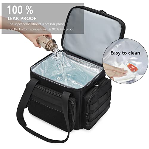 Gafetrey Tactical Lunch Box for Men, Insulated Lunch Bag Adult, Thermal Lunchbox Leakproof Waterproof Cooler Bag, Large Lunch Pail for Work Office Camping Travel (Black-Molle) - color: A-Black,with Flag, size: 15L