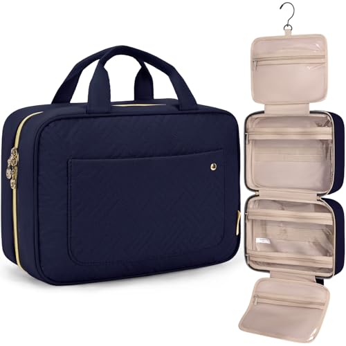 BAGSMART Toiletry Bag Travel Bag with Hanging Hook, Water-resistant Makeup Cosmetic Bag Travel Organizer for Accessories, Shampoo, Full Sized Container, Toiletries, Large-Blue - color: Blue, size: Large