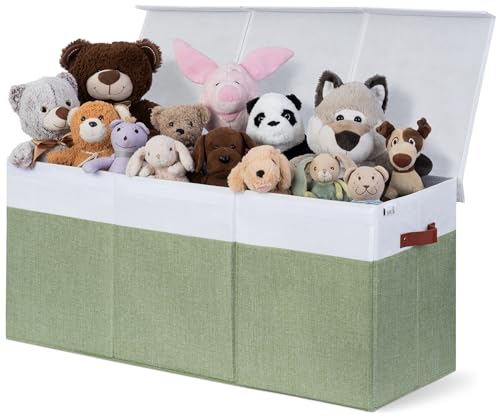 SoftOwl Extra Large Toy Storage Organizer with Lid - Sturdy, Collapsible Toy Chest Storage Box Design - Toys Bin with Dividers for Kids, Nursery, Bedroom, Playroom 37"x16"x14" - color: Green & White