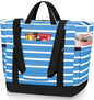 HUANLANG Soft Cooler Bag Insulated for Travel,Large Insulated Grocery Bags with Zippered Top,PEVA Collapsible Food Delivery Cooler Bag for Beach, Travel, Picnics - color: Blue and white stripes