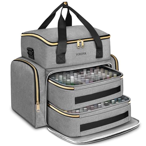 YOREPEK Nail Polish Organizer Case Holds 96 to 100+ Bottles (15ml/0.5 fl.oz) UV lamp, Extra Large Nail Polish Holder with Support Board for Easy Access, Gel Kit Bag For Manicure Tools, Grey - color: Grey-96bottles
