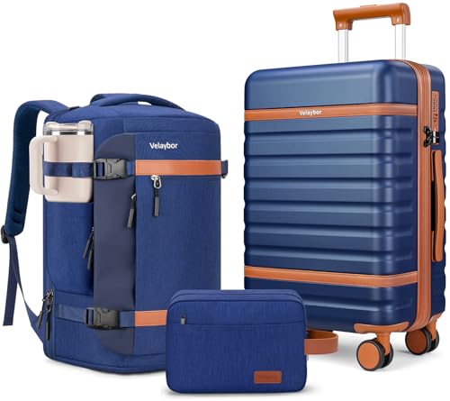 Luggage Sets 3 Piece with Spinner Wheels, Lightweight PC Hardside Suitcase with TSA Lock & YKK Zippers, 20 Inch Carry On Luggage with Travel Bag for Men and Women, Blue - color: Blue, size: 3 Piece Set (20inch)