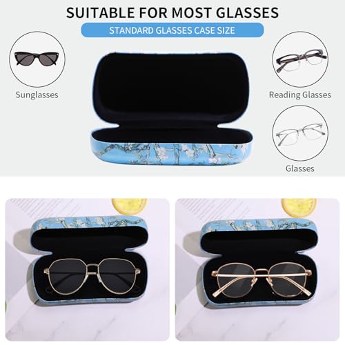 PERFECTSIGHT Sunglasses Case, Large Hard Shell Glasses Case, Cute PU Leather Protective Eyeglasses Case for Women Men - color: Blue Apricot Blossom