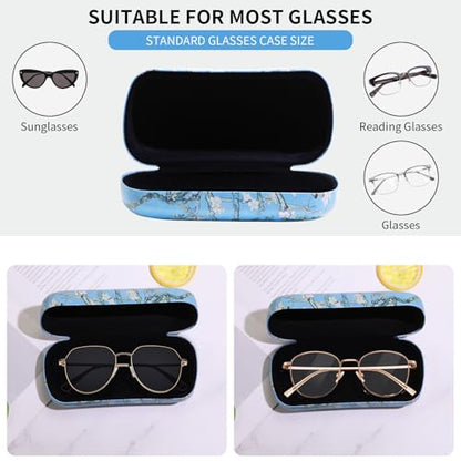 PERFECTSIGHT Sunglasses Case, Large Hard Shell Glasses Case, Cute PU Leather Protective Eyeglasses Case for Women Men - color: Blue Apricot Blossom
