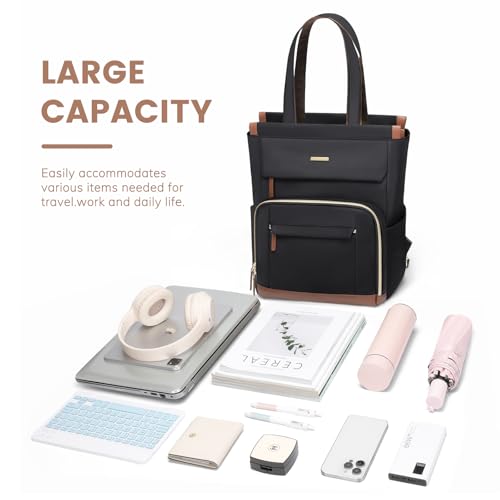 Convertible Daypack Laptop Backpack for Women Men Carry on Tote Backpack Bookbag for College Work Nurse Travel,16Inch,Black - color: Black Brown