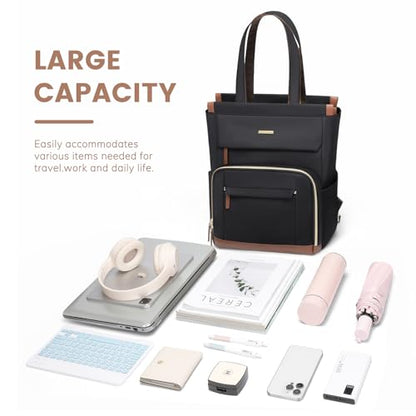 Convertible Daypack Laptop Backpack for Women Men Carry on Tote Backpack Bookbag for College Work Nurse Travel,16Inch,Black - color: Black Brown