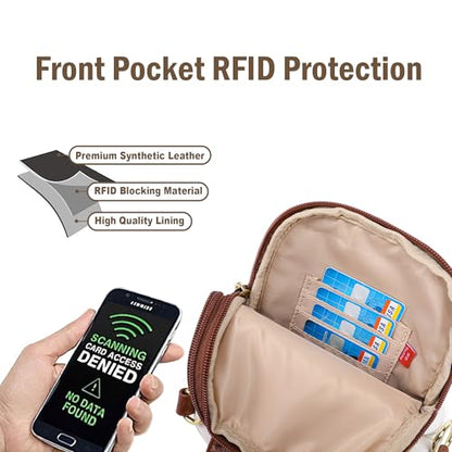 Haytijoe Small Anti Theft Crossbody Bag for Women Faux Leather Lightweight Sling Bags RFID Blocking Fanny Pack for Travel - color: White Brown