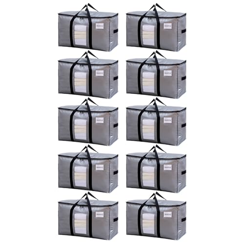 TAILI Extra Large Moving Bags, 10 Pack Silver Heavy Duty Totes For Storage with Visible Window, Wrap Around Handles, Storage Bags for Space Saving, Alternative to Moving Boxes - color: Silver, size: 10 Large