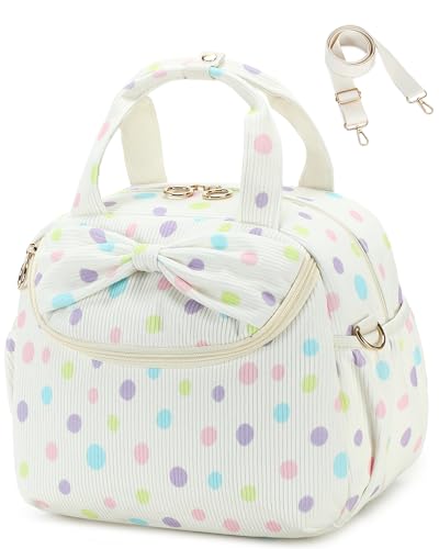 Bluboon Lunch Box for Women, Large Insulated Lunch Bag with Shoulder Strap, Adult Lunch Tote Teacher Nurse, Bow Lunch Cooler Gifts for Work Picnic Travel, Black (Rainbow Dots) - color: Rainbow Dots