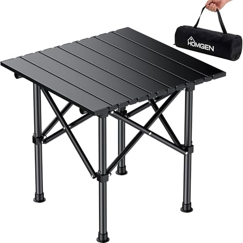 HOMGEN Durable Camping Foldable Table-Ease of Assembly-Stable and no Wobbling-16'' Height Small Folding Table-16'' L x 16'' W Desktop Size-Load-Bearing 66lbs-Portable Picnic Table for Hiking/RV Trip