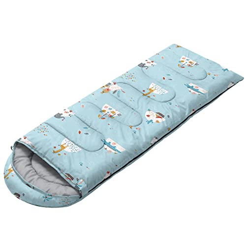 Kids Sleeping Bag for Boys Girls,Animal Island Print-Lightweight Warm Portable Outdoor Indoor-Waterproof Cold Weather Resistant Sleeping Bag for Camping Hiking(Animal Island)