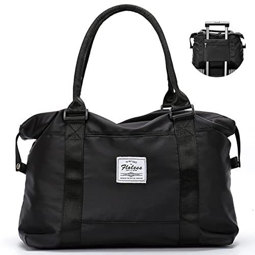 Travel Gym Bag for Women, LANBX Tote Bag Carry on Luggage Sport Duffle Weekender Overnight Bags with Wet Pocket (Black) - color: Black
