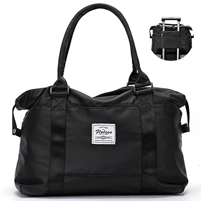 Travel Gym Bag for Women, LANBX Tote Bag Carry on Luggage Sport Duffle Weekender Overnight Bags with Wet Pocket (Black) - color: Black