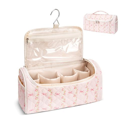 Quilted Hair Tools Travel Bag, Cute Portable Organizer Case with Hanging Hook, Compatible with Dyson Airwrap Styler,Hair Curler Accessories - color: Striped Bow