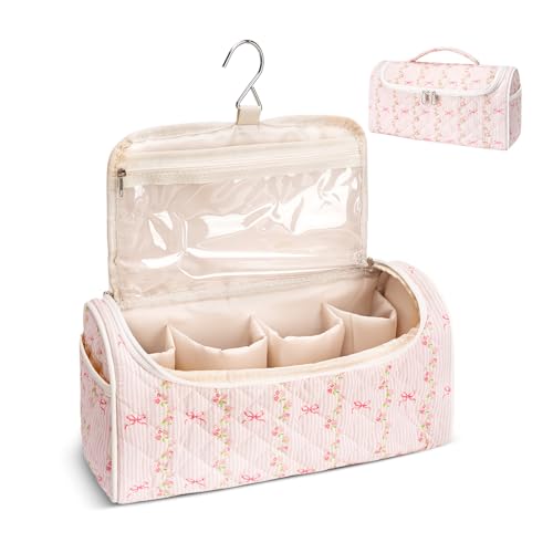 Quilted Hair Tools Travel Bag, Cute Portable Organizer Case with Hanging Hook, Compatible with Dyson Airwrap Styler,Hair Curler Accessories - color: Striped Bow