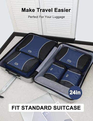 GOX Ultra Light 5 piece Packing Cubes Travel Luggage Organizer 1 Large 2 Medium 2 Small - color: Navy
