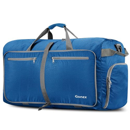 Gonex Large Foldable Travel Duffle Bag with Shoes Compartment, Packable Lightweight Water Repellent Duffel Bag for Camping Gym Weekender Bag - color: Deep Blue, size: 40L