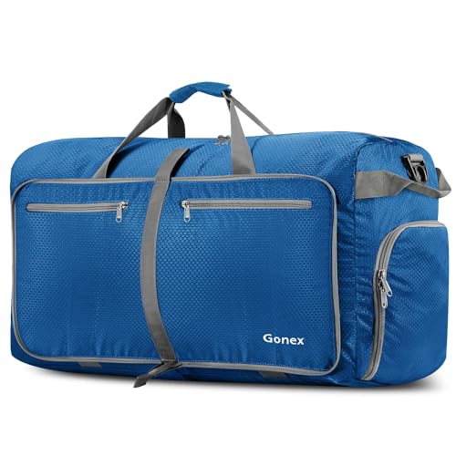 Gonex Large Foldable Travel Duffle Bag with Shoes Compartment, Packable Lightweight Water Repellent Duffel Bag for Camping Gym Weekender Bag - color: Deep Blue, size: 150L