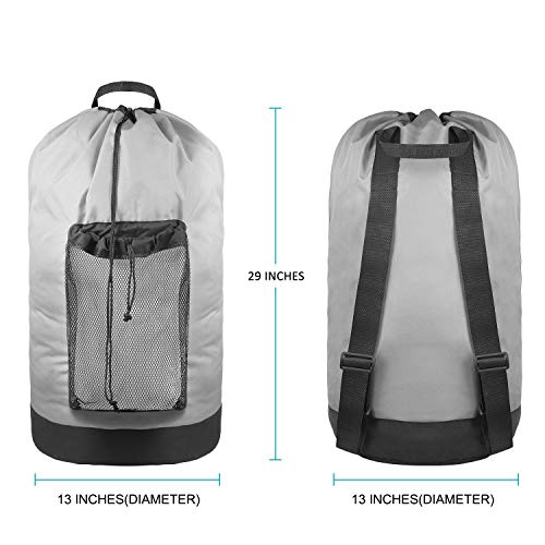 Dalykate Backpack Laundry Bag, Laundry Backpack with Shoulder Straps and Mesh Pocket Durable Nylon Clothes Hamper Bag with Drawstring Closure for College, Travel, Laundromat, Apartment - color: Grey