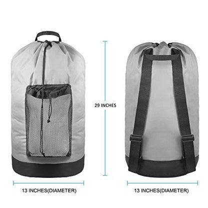 Dalykate Backpack Laundry Bag, Laundry Backpack with Shoulder Straps and Mesh Pocket Durable Nylon Clothes Hamper Bag with Drawstring Closure for College, Travel, Laundromat, Apartment - color: Grey
