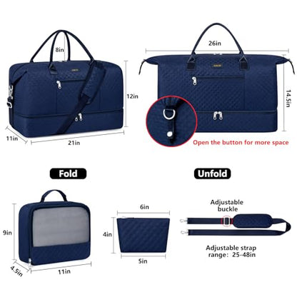 ITIEZY Weekender Overnight Bag for Women - Large Travel Duffel Bag with Shoe Compartment, Gym Duffel Bag Hospital Bag Carry On Tote Bags for Airplanes with Crossbody Bag Toiletry Bag 3Pcs Set - color: 9a-Blue