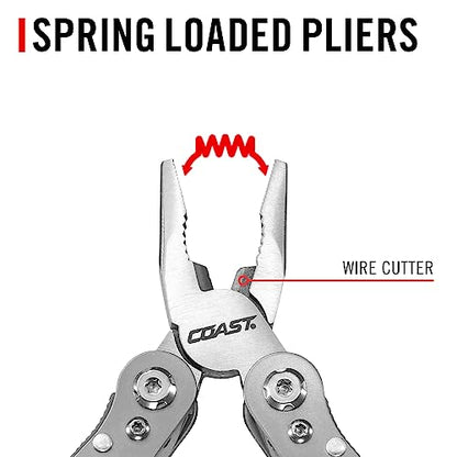 COAST CT211 11-in-1 Stainless Steel Multi-Tool, Multi-Plier, Wire Cutter, Serrated knife, Mini Knife, 3 Screwdrivers, File, Nail Cleaner, Leather Punch and Bottle Opener - EDC