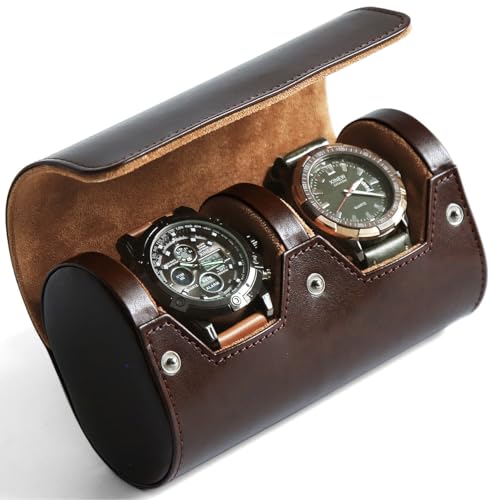 Watch Roll Travel Case for Men and Women with Suede Lining Portable 2 Slot Watch Display Storage and Organizer to Holder Large Watch (2 Slot Dark Brown) - color: 2 Slot Dark Brown