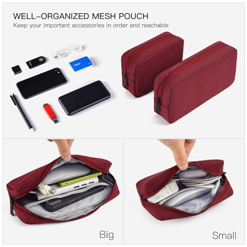 imComor Universal Electronics Accessories Case Bag, 2-Pack Portable Soft Carrying Case Bag Pouch Wire Cable Organizer for Hard Drive, Power Adapter, Laptop Mouse, Cosmetics Kit, Small+Big-Wine Red - color: Wine Red