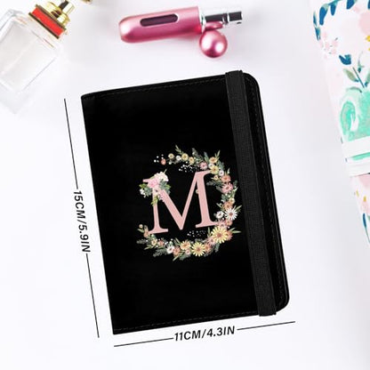 Cute Passport Holder and Holder Combo Passport Cover with RFID Blocking Women Men Compatible Wallet Credit Card Protector (Initial Monogram-M) - color: BLACK-M
