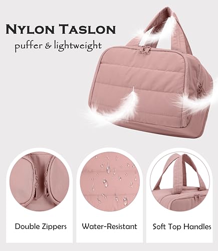 Travel Toiletry Bag for Women, Large Wide-open Puffy Cosmetic Makeup Bag with Wet-Dry Separation, Multi-Pocket Organizer with Carry Handle for Toiletries, Cosmetics, Essentials, Dark Pink - color: Dark Pink
