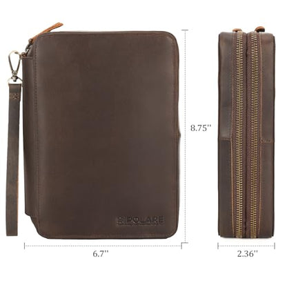 Polare Full Grain Leather Travel Cable Organizer Case Double Layer Electronics Accessories Carry Bag with YKK Zippers Tech Storage Bag for Cables, Power Bank, USB, SD Card